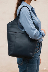 Royaa Fashion Single Strap Genuine Leather Women's Navy Blue <b>Tote</b> & Hobo Bag Letter Decoration-Stylish Travel Shopping Handbag - Product Image 2