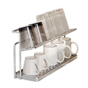 Égouttoir de comptoir vintage à 2 niveaux en acier inoxydable pour tasses et verres, support de rangement gain de place pour vaisselle de cuisine - Product Image 2