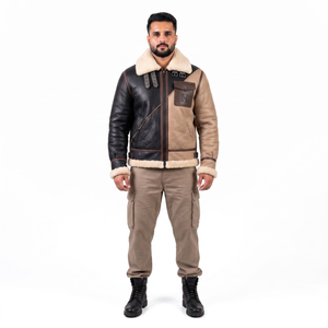 Custom Adults Men's Asymmetric <b>Shearling</b> B-3 <b>Jacket</b> Genuine Lambskin Leather Boxy Bomber Winter Thermal Windproof Eco-friendly - Product Image 1