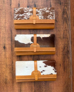 Portefeuille en cuir de fourrure fait à la main pour femmes, pochette en cuir marron et marron - Product Image 3