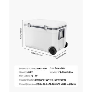 Borsa frigo con ruote da 45 QT con materiale isolante in LLDPE, capacità 7L, maniglie resistenti e portabicchieri - Product Image 4