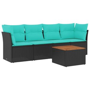Set Divano da Esterno in Polyrattan Nero con Cuscini, 5 Posti, Arredamento da Giardino dal Design Elegante - Product Image 2