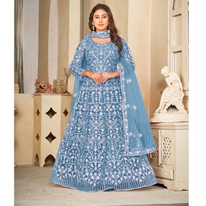 Elegante Traje Anarkali para Mujer, Manga 3/4, Tela Santoon, Semi-Confeccionado, para Bodas y Ocasiones Festivas - Product Image 1