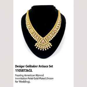 Conjunto de Collar Geométrico de Diseño 11058726GL con Imitación de Diamantes Americanos, Perlas y Circonitas Chapadas en Oro para Boda - Product Image 2