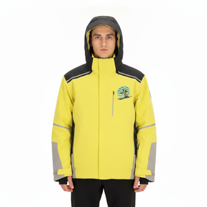 เสื้อแจ็คเก็ตพัฟเฟอร์มีฮู้ดสีเหลืองสำหรับผู้ชาย สไตล์สปอร์ต กันน้ำ เหมาะสำหรับฤดูหนาว ดีไซน์ลายปะติด ทรงปกติ ปิดด้วยซิป - Product Image 4
