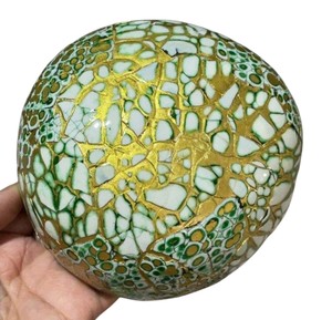 ชามมะพร้าวฝังเปลือกหอยมุกสีเขียวทองลายแตก งานฝีมือสุดหรู เป็นมิตรกับสิ่งแวดล้อม สไตล์ร่วมสมัย - Product Image 1