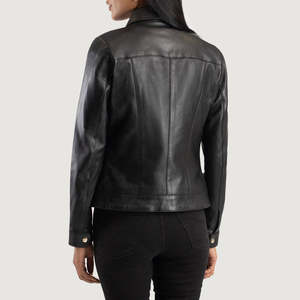 Chaqueta de Cuero Clásica Negra Vixen para Mujer, Chaqueta Moto con Cierre de Cremallera, Cuello Abierto, Color Sólido, Resistente al Viento para Otoño - Product Image 2