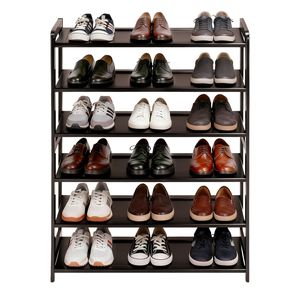 Modern 6-Tier Flat Bamboo <b>Shoe</b> Rack 26.8*9.84*35.4in Coffee Color Wooden Furniture for Home <b>Storage</b> for Living Room - Product Image 1