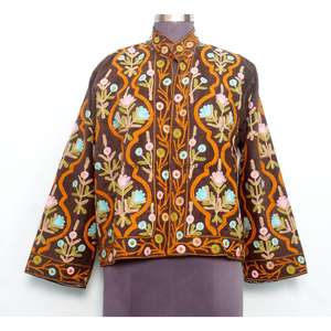 Veste décontractée pour femme, faite à la main, écologique, d'inspiration plage, pour l'hiver, avec fermeture à boutons, broderie florale, en coton cotrize - Product Image 1