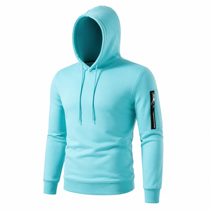 Ensemble de survêtement à capuche de couleur unie, manches longues, pantalon à cordon de serrage, tenue décontractée d'automne, sweat-shirt et jogging en polyester bleu clair - Product Image 4