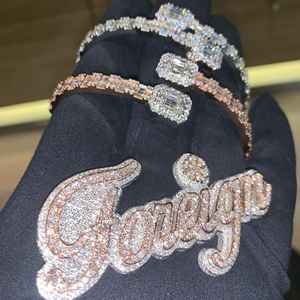 Colgante de Letra Iced Out VVS Moissanite que Pasa la Prueba del Diamante, Dijes de Plata Esterlina 925, Colgante de Dos Tonos para Hombre - Product Image 6