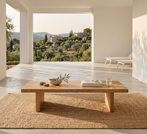 Mesa de Centro de Café Kero Orgánica, Hecha a Mano, Acabado en Madera de Teca, Rectangular, Estilo Japonés Moderno, Mesa Baja Minimalista para Espacio de Descanso - Product Image 1