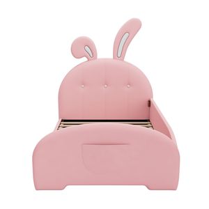 Twin Size Pink <b>Rabbit</b> Shape Princess <b>Bed</b> Upholstered Platform <b>Bed</b> with Headboard and Footboard for Kids Old SKU WF311629AAH - Product Image 3