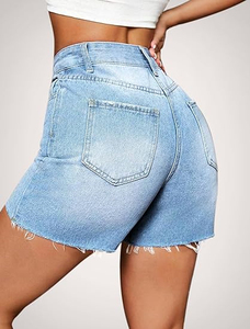 Shorts en jean déchirés taille haute pour femme, ourlet brut, style décontracté pour l'été - Product Image 4
