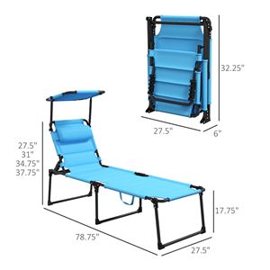 Outdoor <b>Pool</b> Sun <b>Tanning</b> Chairs Set of 2 Blue 4 Position Reclining Chaise Lounge Sunroof Headrests Aluminum Frame for Gym Use - Product Image 3