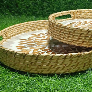 Juego de bandejas de caña de ratán hechas a mano con incrustaciones de nácar, bandejas de lujo para servir postres y dulces para Eid Ramadán Y REGALOS FESTIVOS - Product Image 1