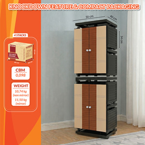 Nandos Long <b>Door</b> Plastic Wardrobe Cabinet Gray Wood Style Hinged <b>Doors</b> and <b>Mirror</b> for Bedroom and General Clothing Storage - Product Image 5