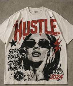 เสื้อยืดโอเวอร์ไซส์ผ้าฟลานเนลสตรีทแวร์ลายกราฟิก พิมพ์ลายสกรีนคุณภาพสูง คอกลม วินเทจ ล้างสีแบบแอซิด ผ้าคอตตอน 100% หนานุ่ม - Product Image 2