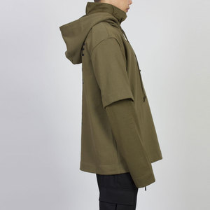 High Quality Washed Winter Hoodie Heavyweight Streetwear 100% Cotton Fleece <b>Fabric</b> Embroidered Plain Dyed Double Layer Sleeves - Product Image 3