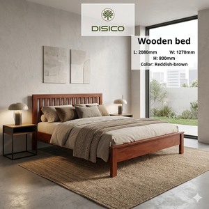Lit en bois DISICO, taille Queen, brun rougeâtre, cadre de lit en bois massif, mobilier de chambre à coucher moderne - Product Image 6