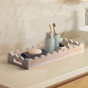 Bandeja Decorativa Rectangular de Madera de Mango con Asas, Juego de 2 Bandejas Largas y Estrechas para Perfumes, Cosméticos, Joyería o Decoración del Hogar - Product Image 5