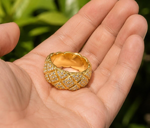 Anillo de Hip Hop para Hombre, Chapado en Oro, Geométrico, con Pavé de Moissanita, Corte Brillante Redondo, Lujoso, con Microincrustaciones - Product Image 3