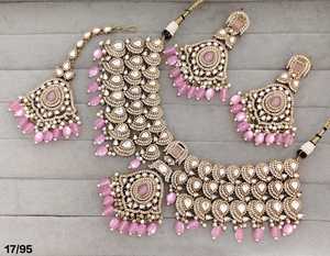 Ping Bling Kundan <b>Bridal</b> Necklace <b>Set</b> with Navy Blue Beaded Drops Statement Choker Earrings Maang Tikka Indian Wedding <b>Jewelry</b> - Product Image 5