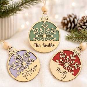Wooden Circular <b>Snowflake</b> Ornament 2024 Personalized Grace Laser Cut Christmas <b>Decor</b> - Product Image 4