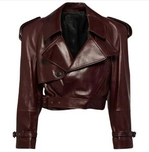 Premium Style High Quality Women's Cow Skin <b>Leather</b> <b>Jackets</b> Canvas Zipper 100% Polyester <b>Burgundy</b> Color Winter Fashion - Product Image 1