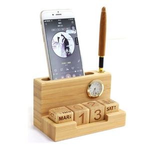 Organisateur de bureau multifonction en bambou, entièrement assemblé, boîte à crayons en bois avec tiroir - Product Image 3