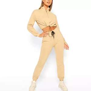 Conjunto Deportivo Casual para Mujer, Manga Larga, Cierre de Media Cremallera, Color Sólido, Pantalones Holgados con Cordón y Bolsillos Laterales, Ropa de Otoño - Product Image 2