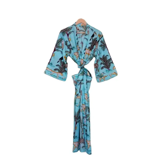 Indische Baumwolle Kimono Long Boho Bohemian Nachtwäsche Bade mäntel Frauen Nachthemd Handgemachtes Maxi kleid 100% Baumwolle Kimono Roben