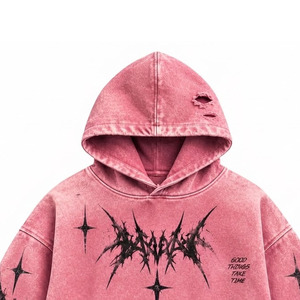 Sweat à capuche rose gothique oversize en molleton 100% coton délavé avec motif imprimé par pulvérisation, unisexe, streetwear d'automne - Product Image 4