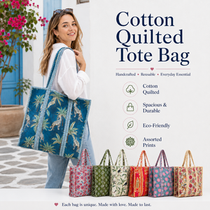 Sac fourre-tout matelassé en coton imprimé floral fait main pour femme, écologique, 16 x 16 pouces, durable et pliable, style bohème - Product Image 5