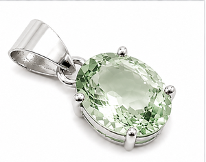Colgante Ovalado de Amatista Verde en Plata de Ley 925, Colgante de Prasiolita Facetada, Amuleto de Plata de Ley Hecho a Mano - Product Image 2