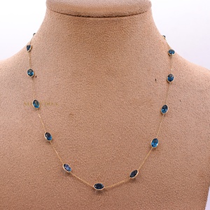Collar de Cadena con Topacio Azul Ovalado Natural en Oro Amarillo Sólido de 18K, Joyería Fina, Memoria Jewels, Venta al Por Mayor - Product Image 1