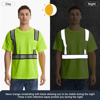 T-shirt de sécurité haute visibilité pour homme, vert lime, bandes réfléchissantes, poche poitrine, vêtements de travail, chemise de sécurité