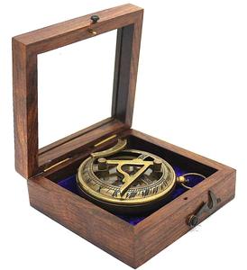 Elegant Vintage Brown Brass Pocket Sundial <b>Compass</b> Glass Box Analog Dial Hanging Ring Navigation Tool Sports Hike Enthusiasts - Product Image 4
