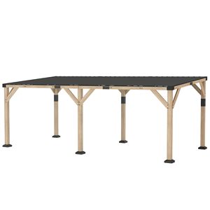 Gazebo in Legno di Noce Chiaro 10FT X 20FT con Tetto Rigido Impermeabile e Pergola Inclinata in Acciaio Zincato per Cortile - Product Image 1