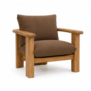 Sillón de exterior moderno de madera de teca con cojín marrón, silla de patio de madera maciza para jardín, para hoteles, resorts y villas. - Product Image 6