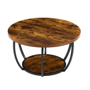 Modern <b>Rustic</b> Brown 2-Tier Wooden Circle <b>Coffee</b> <b>Table</b> Sturdy Metal Frame Open Storage Easy Assembly Minimalist Accent End Desk - Product Image 1