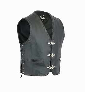 Gilet de motard en cuir véritable noir pour homme, du S au 3XL - Product Image 1