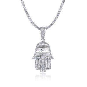 Colgante de Mano Hamsa con Cristales de Imitación Plateados, Joyería de Moda Hip Hop Unisex - Product Image 2