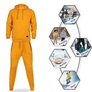 Conjunto deportivo informal para hombre con capucha, mezcla de algodón, tela transpirable, corte ajustado, chaqueta con cremallera, pantalones, ropa de gimnasio, para correr, entrenamiento deportivo. - Product Image 5