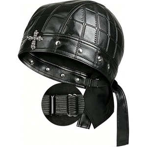Casquette de motard en cuir pour femme, motif à carreaux foncés, ajustable, style Doo Rag - Product Image 1