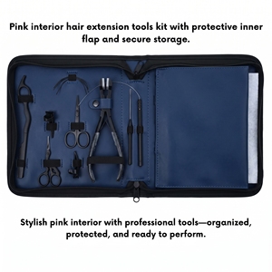 Kit d'outils professionnels pour extensions capillaires avec pinces de pose et de retrait de micro-anneaux, outil de sertissage pour extensions adhésives, ciseaux de coupe et peigne - Product Image 2