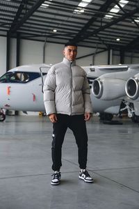 Men's <b>Light</b> Gray Stand Collar <b>Puffer</b> <b>Jacket</b> Windproof Zipper Closure Casual Winter Coat Polyester Wadding Loose Fit - Product Image 2