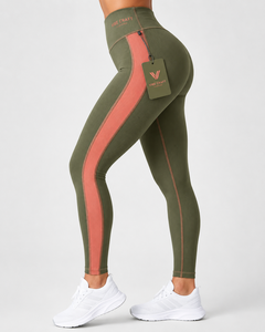 Leggings côtelés taille haute Vibe Craft, longueur intégrale, noir et vert, sportifs, extensibles, respirants, compressifs, vêtements de sport pour femmes - Product Image 5