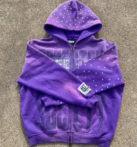Custom Vintage Washed Rhinestone <b>Zip</b> Up Hoodie Oversized Heavyweight Graphic Full <b>Zip</b> <b>Hooded</b> Sweatshirt for Men Women - Product Image 5