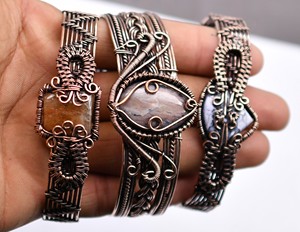 50 Pcs Mix Gemstone Handmade Brass Crystal <b>Copper</b> Wire Wrapped Antique <b>Copper</b> Plated Vintage Adjustable Beautiful <b>Bracelet</b> - Product Image 1